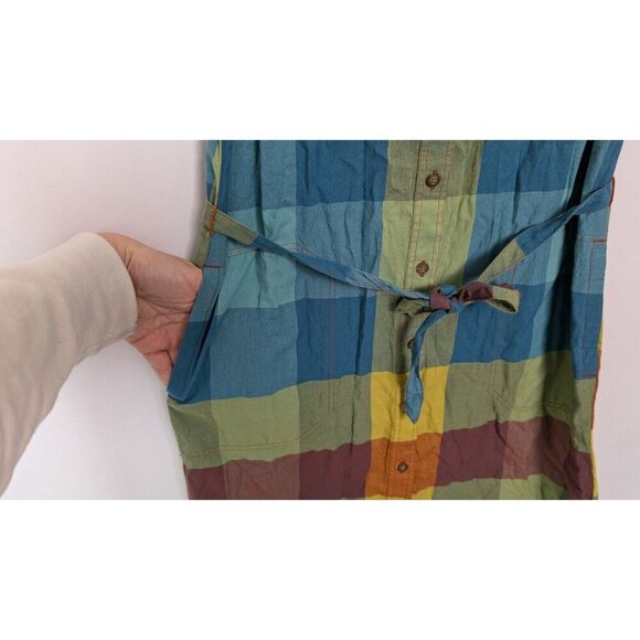 Toad & Co sz M Funday Tie Shirt Dress Organic Cotton Multicolor Checkered Plaid - Picture 9 of 14